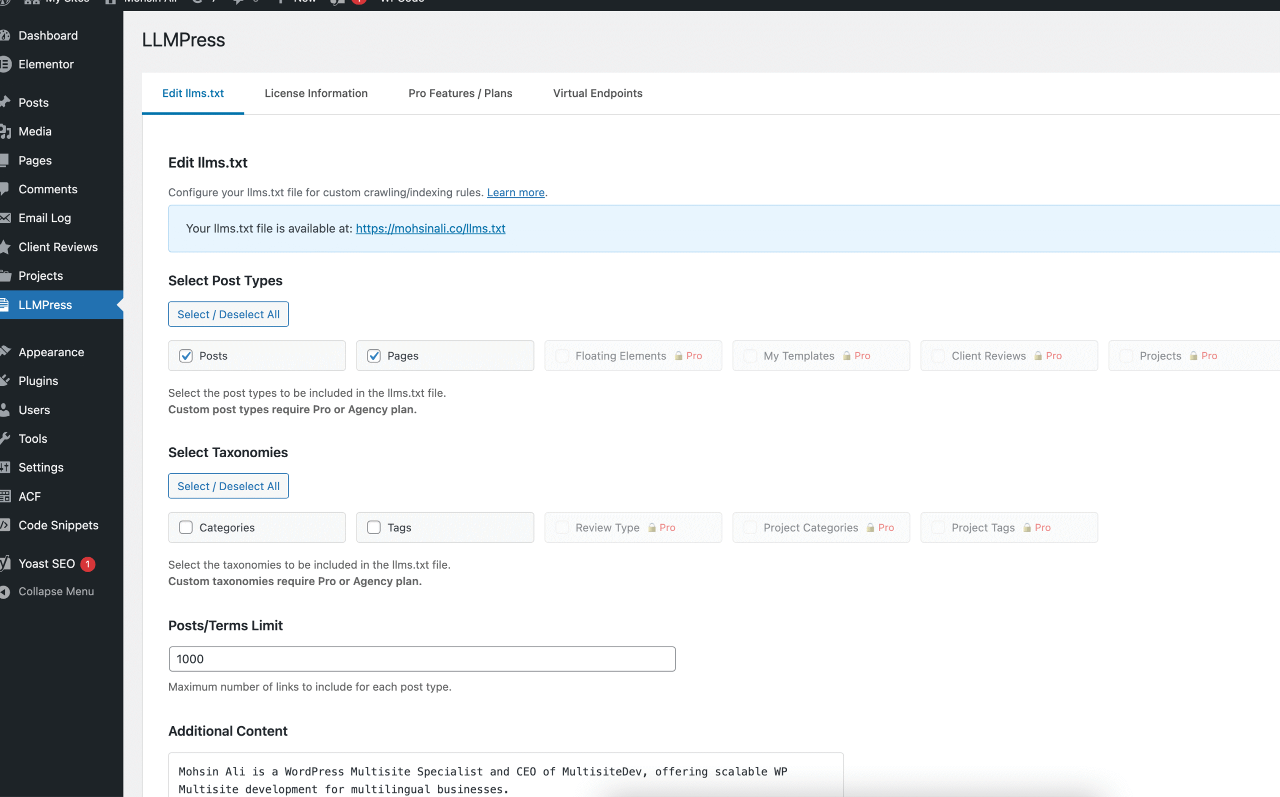 LLMS.txt file creation and Knowledgebase for AI Chatbots
